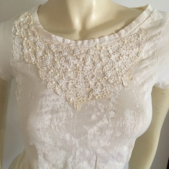 J. Crew factory short sleeve cream top with beading and painted pattern - Picture 2 of 4